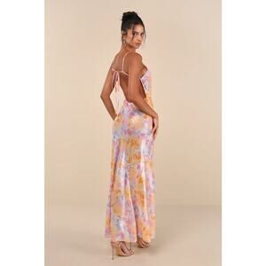 NWT Lulus Distinctly Flirtatious Multi Floral Sheer Backless Maxi Dress Size M